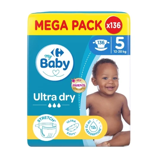 Couches-Culottes Taille 5 12-20kg Mega Pack Ultra Dry CARREFOUR BABY